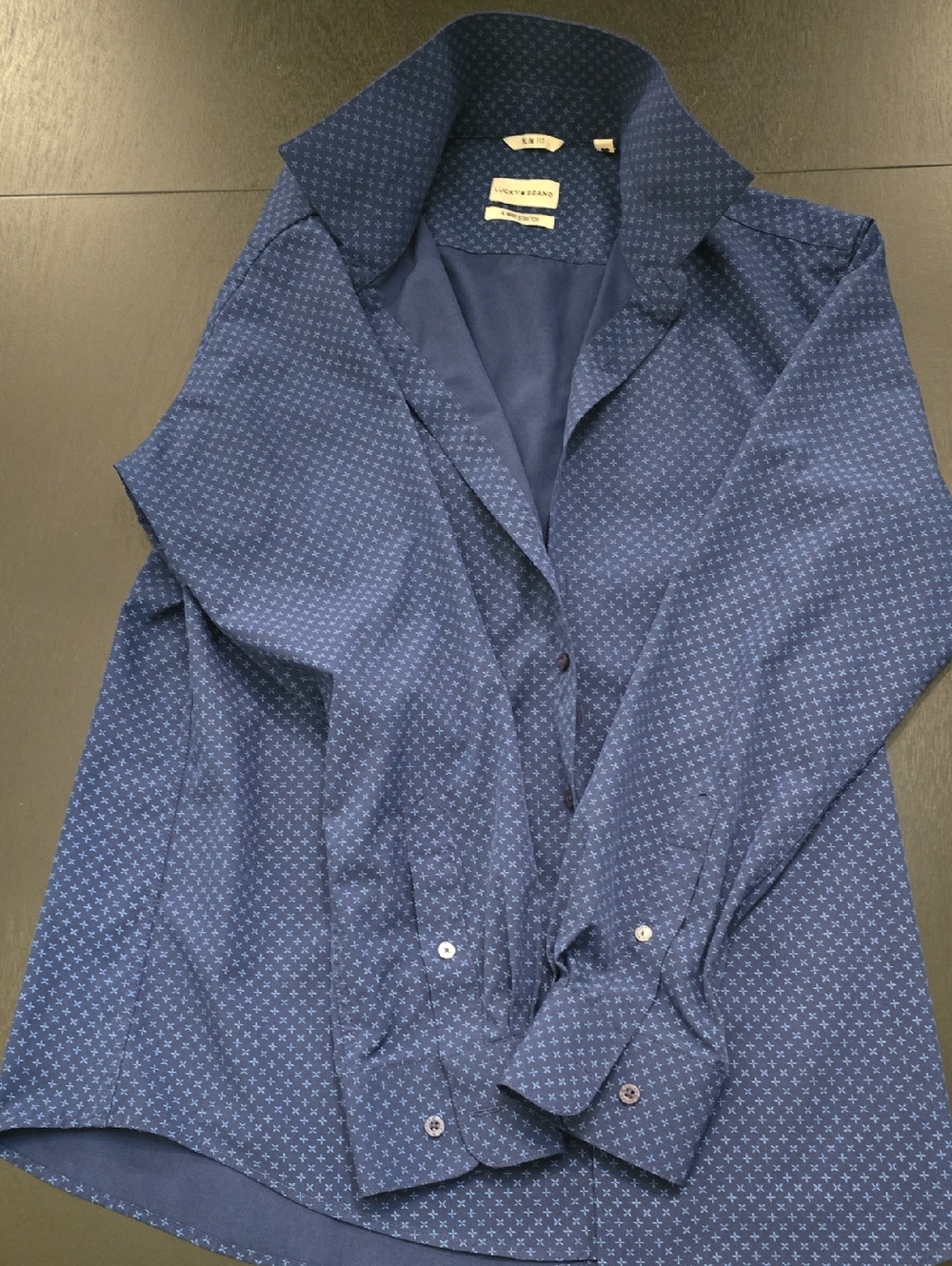 Lucky Brand Navy Shirt with Light Blue Micro Pattern